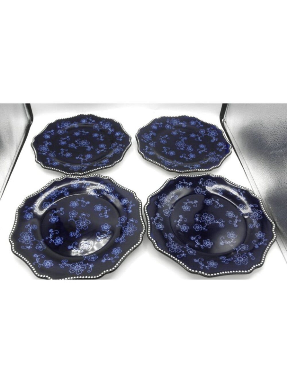 Kunaboo Midnight Dinner Plates Set of 4 Sakura Blue Floral Lace Design - Picture 7 of 7